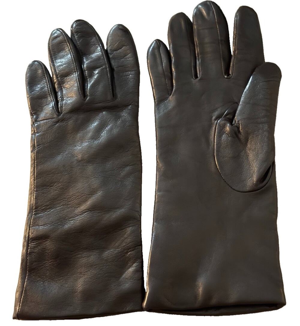 Vintage Fownes Dark Brown Leather Cashmere Lined Gloves Womens Size 7